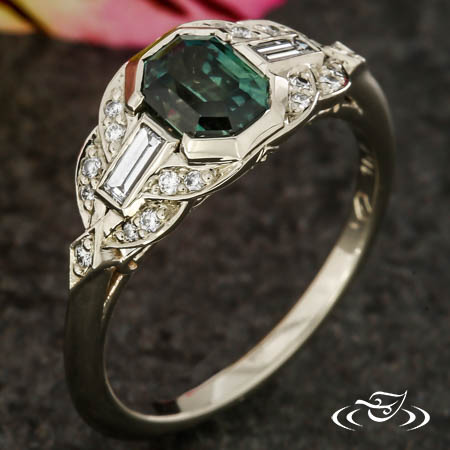 VINTAGE EMERALD CUT SAPPHIRE ENGAGEMENT RING